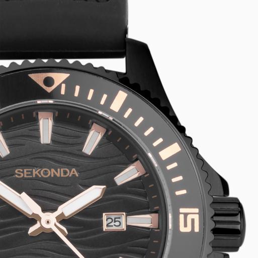 Sekonda Pacific Wave Ladies Watch | Black Stainless Steel Case & Silicone Strap with Black Dial | 40574
